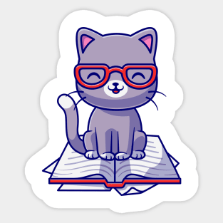 Cat Reads Book Sticker